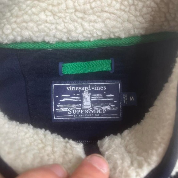 Vineyard vines supershep men cream deep pile fleece lined full zip vest preppy M - Picture 4 of 6